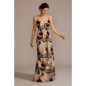 Celebrate DB Studio Embroidered Spaghetti Strap Bridesmaid Dress Beige Size 4